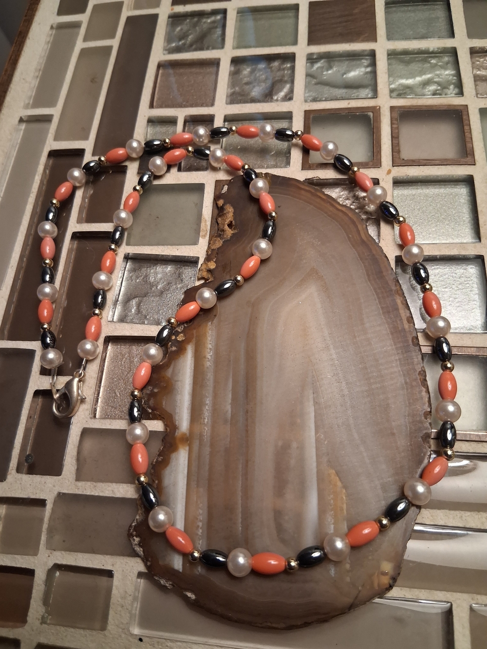 Artisan Coral, Pearl & Hematite-Style Beaded Necklace